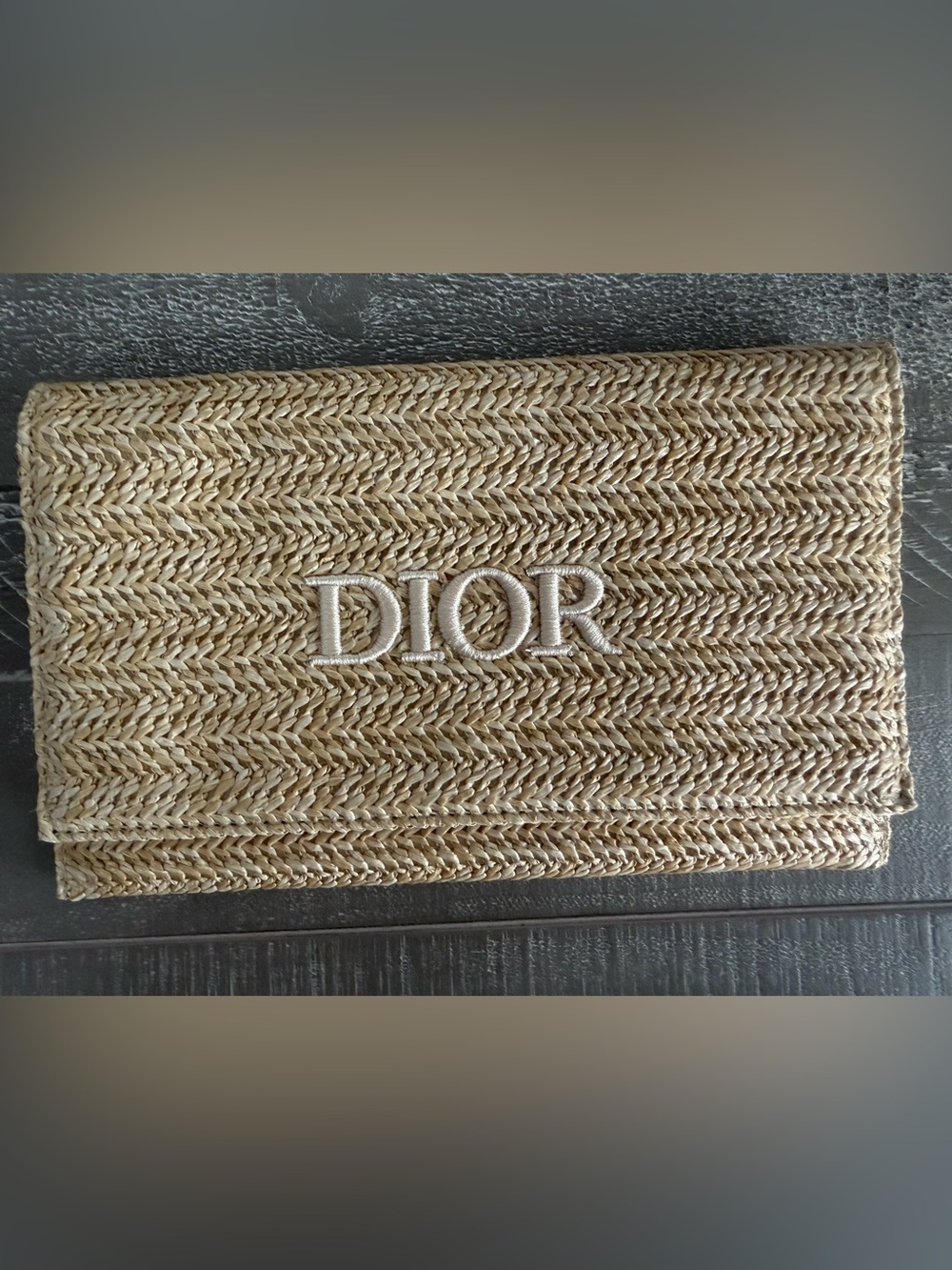 DIOR Straw Weave Clutch in Natural Beige
